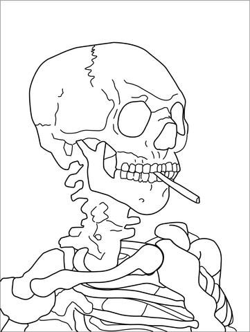 Skull With A Burning Cigarette By Van Gogh Coloring Page